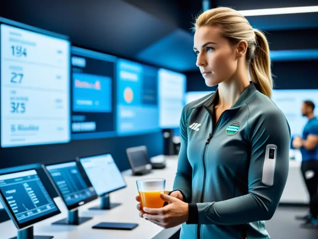 Nutrigenómica deportiva: optimización de rendimiento Un atleta en laboratorio con nutrición deportiva personalizada para atletas