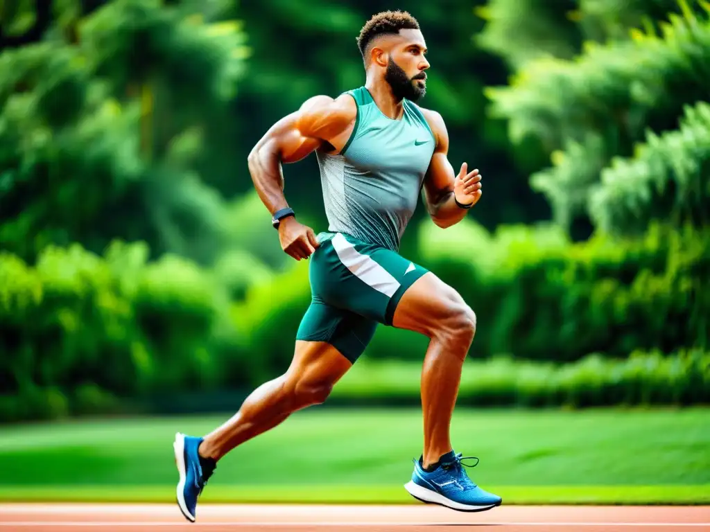 Atleta determinado en acción: imagen 8k con detalle excepcional Un atleta en pleno esfuerzo, rodeado de exuberante vegetación