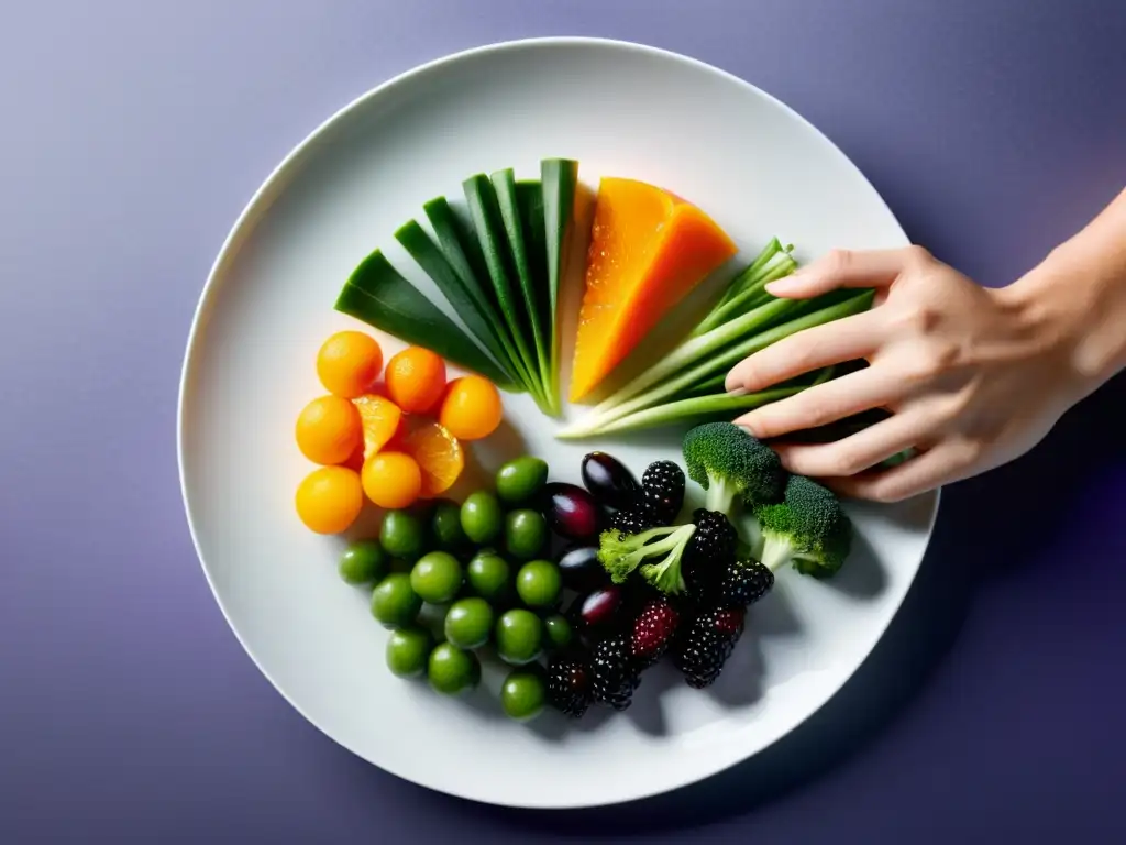 Plato de comida saludable: Atleta profesional creando un festín nutricional Un atleta profesional organiza con esmero alimentos coloridos y nutritivos en un plato minimalista
