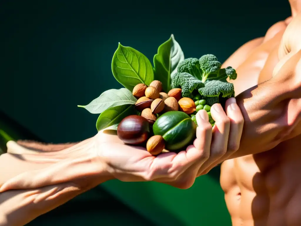 Un brazo musculoso sostiene alimentos ricos en magnesio