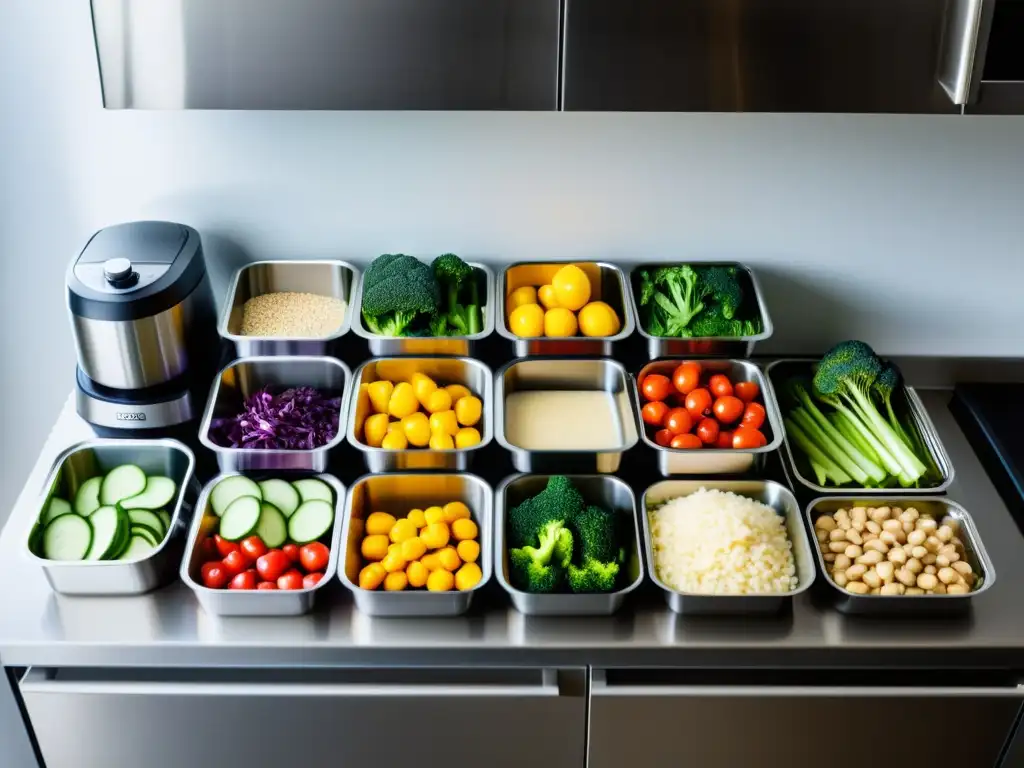Estación de preparación profesional de comidas para triatletas Planificación de comidas para triatletas: Estación de preparación de comidas organizada con precisión para la nutrición precompetición