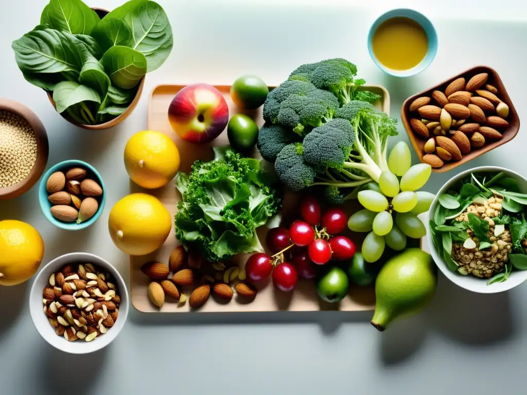 Nutrientes vibrantes: una composición moderna de alimentos saludables Una composición vibrante de alimentos nutritivos y frescos, destacando su valor nutricional