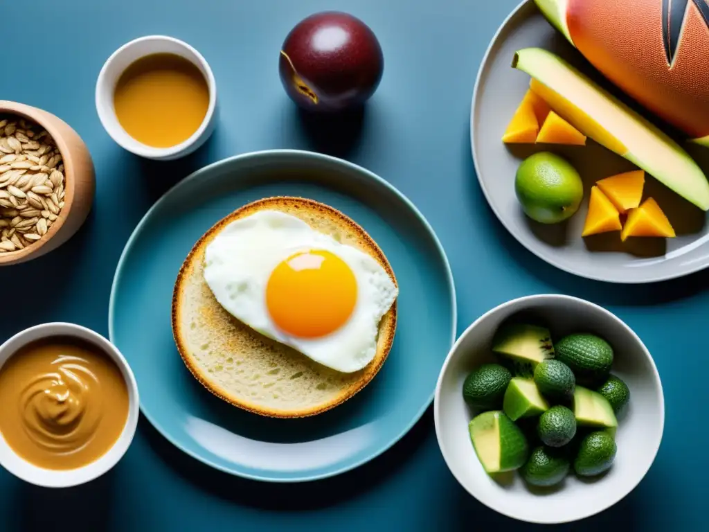 Desayuno energético para jugadores de baloncesto Desayuno de alto rendimiento para baloncesto: imagen moderna y vibrante con alimentos balanceados para atletas, resaltando la energía y nutrición