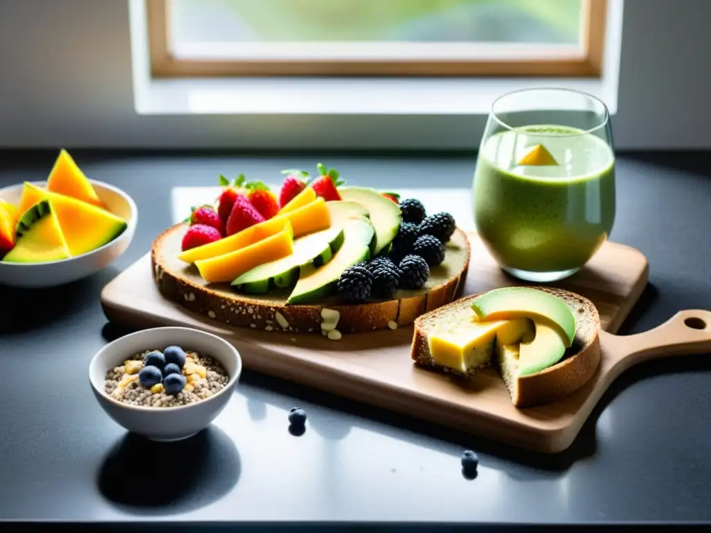 Desayuno potente para atletas: energía y vitalidad en un desayuno vibrante y nutritivo en una cocina moderna y elegante