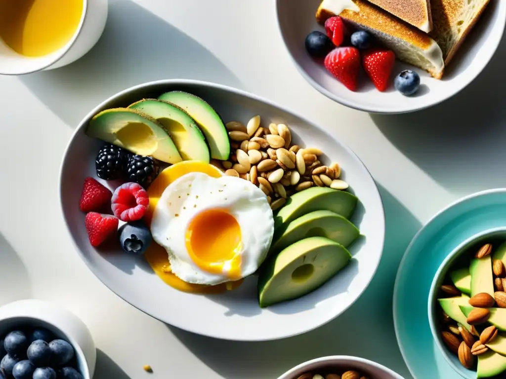 Desayuno potente para atletas: Imagen detallada de un moderno desayuno nutritivo en una elegante cocina minimalista