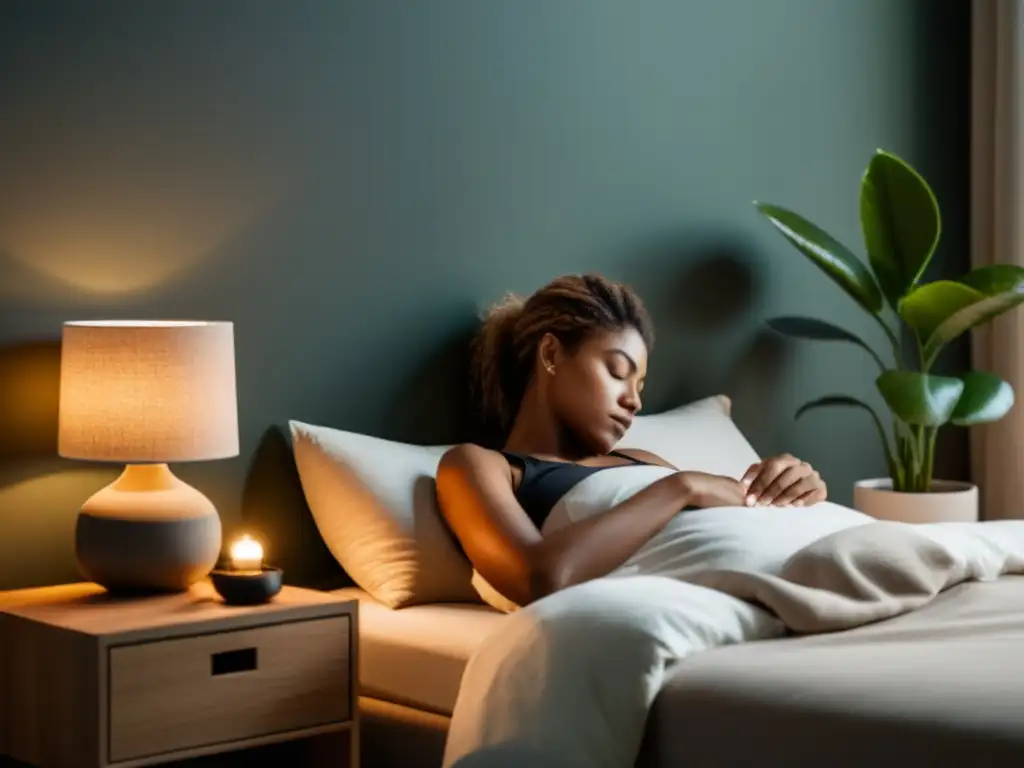 Tranquilidad en el dormitorio: persona durmiendo en ropa deportiva Descanso reparador con suplementación de melatonina para recuperación deportiva
