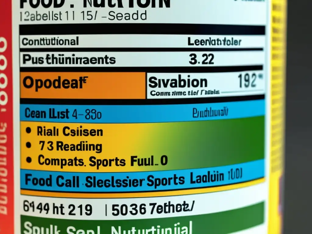 Detalle de etiqueta nutricional en producto deportivo, resaltando la importancia de leer etiquetas alimenticias