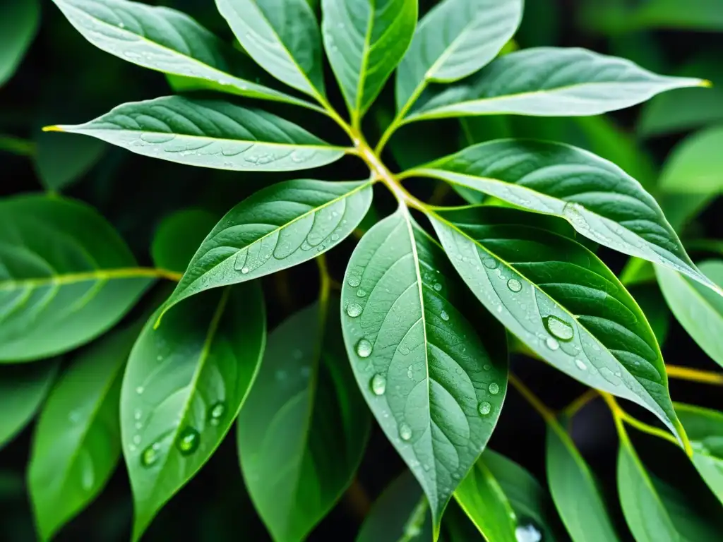 Planta verde con gotas de agua: frescura y vitalidad Detalle exquisito de una planta verde y vibrante con gotas de agua, iluminada por luz natural