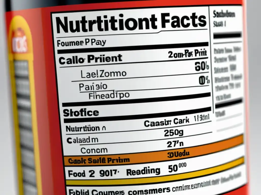Detalle impresionante de etiqueta alimenticia moderna y llamativa resaltando la importancia de leer etiquetas alimenticias