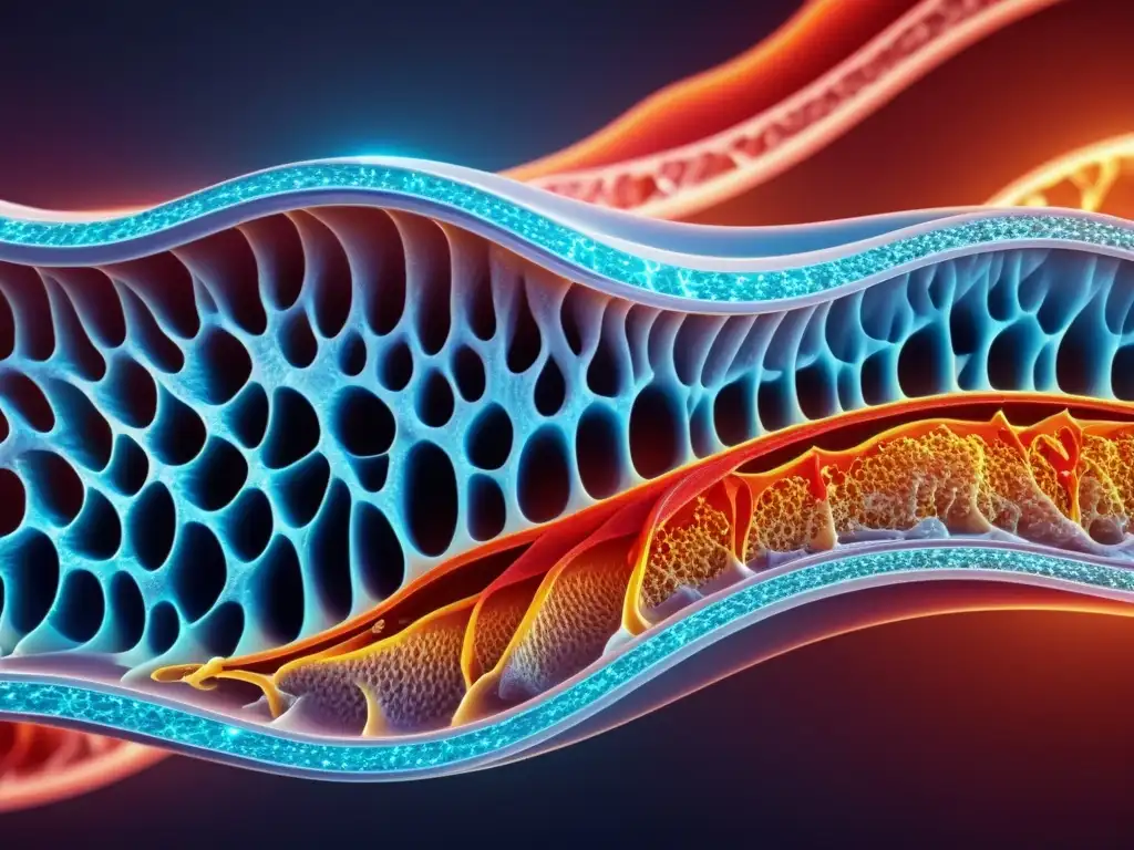 Detalle del tejido muscular humano con omega 3 promoviendo la regeneración