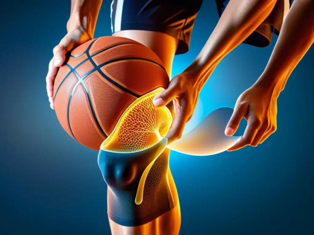 Beneficios del omega3: reducción de la inflamación en deportistas Detalle de la rodilla de un jugador de baloncesto con efectos antiinflamatorios de omega 3 a nivel celular