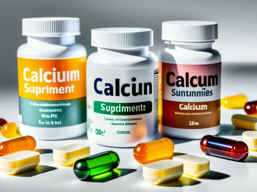 Suplementos de Calcio: Diversidad en Detalle Diversidad de suplementos de calcio para calambres musculares en un elegante y detallado arreglo