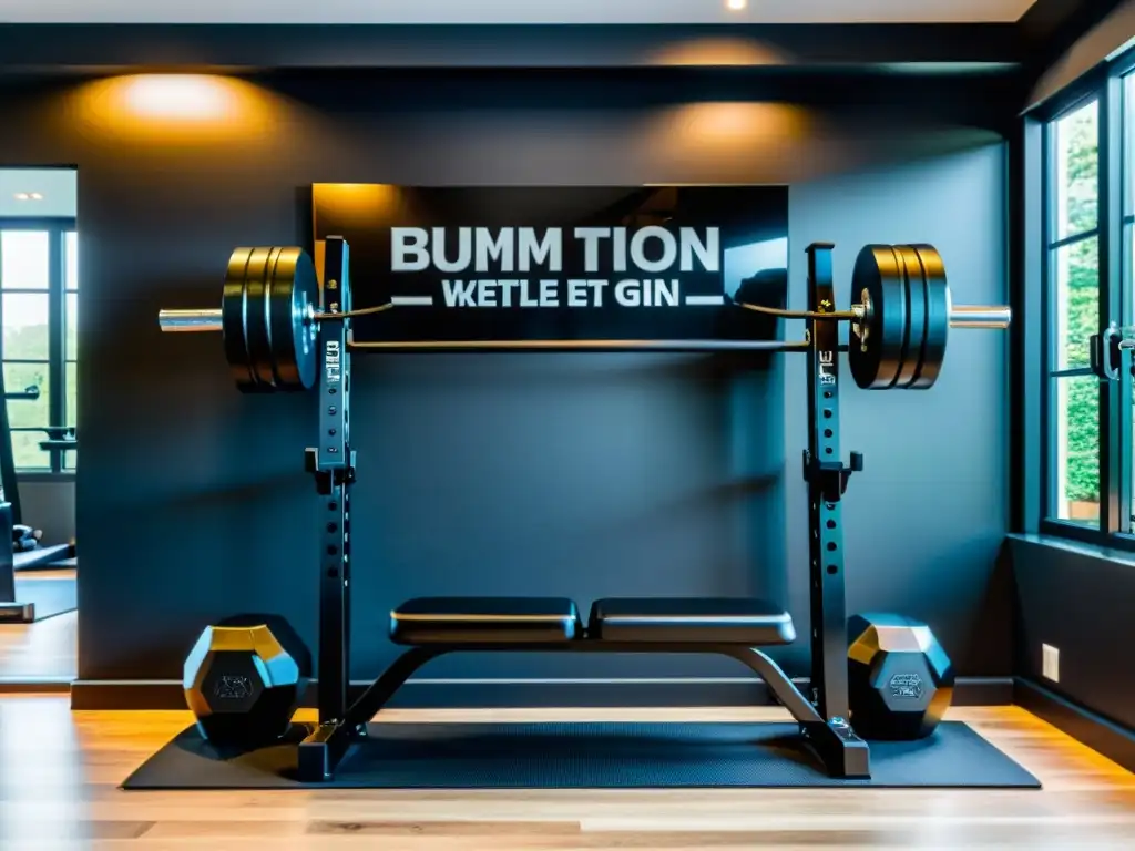 Banco de pesas multifuncional de lujo en gimnasio elegante Un elegante banco de pesas multifuncional en un lujoso y funcional gimnasio en casa