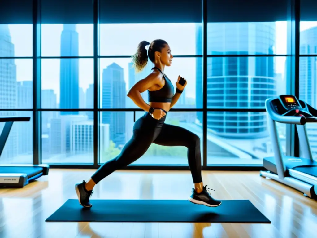 Entrenamiento HIIT en gimnasio moderno Entrenamiento de alta intensidad en gimnasio moderno con ayuno intermitente