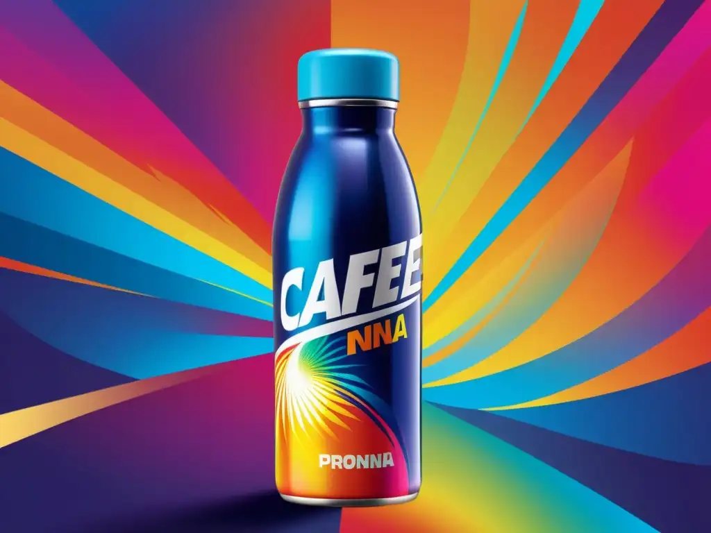 Bebida energética Cafeína: impulso para el rendimiento deportivo Un envase moderno de bebida deportiva con la palabra 'Cafeína' en negrita