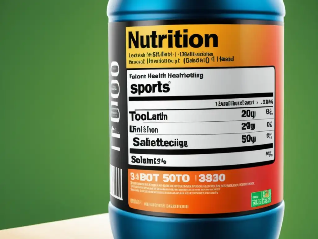 Etiqueta nutricional de bebida deportiva con diseño moderno y colores vibrantes