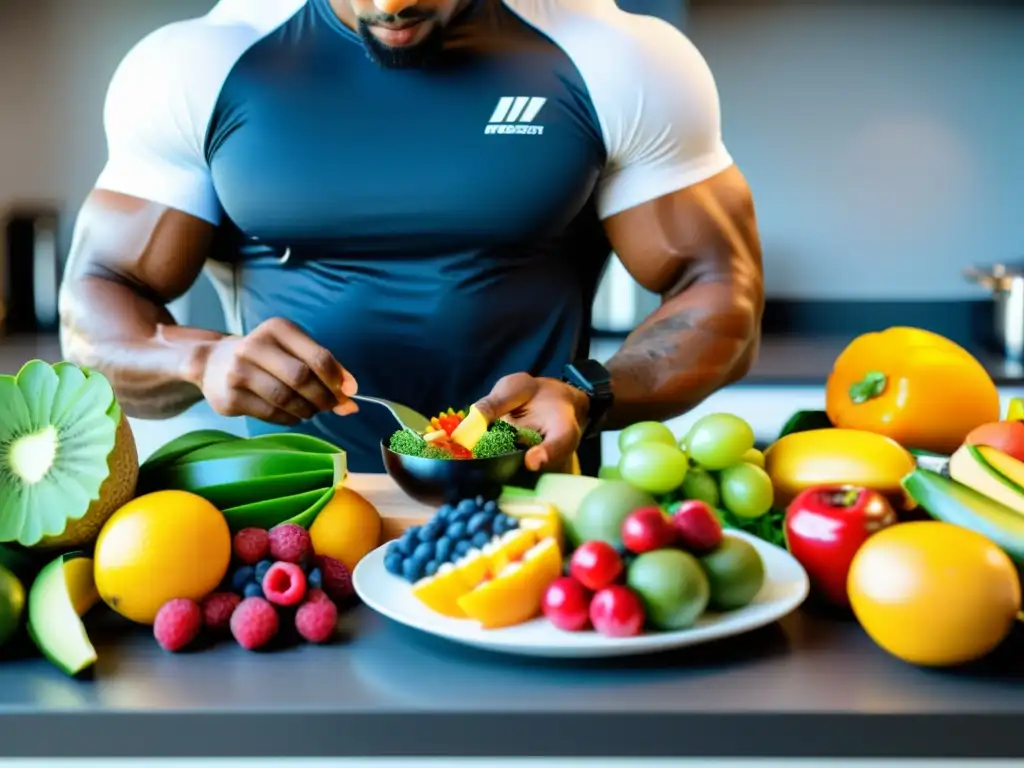 Nutricionista deportivo preparando comida posentrenamiento Un experto en nutrición deportiva prepara con precisión una comida post-entrenamiento para recuperación muscular
