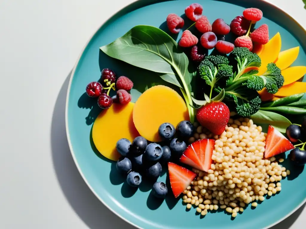 Vibrante exhibición de alimentos saludables para recuperación muscular Una exquisita exhibición de alimentos coloridos y saludables, perfecta para nutrición deportiva y recuperación muscular