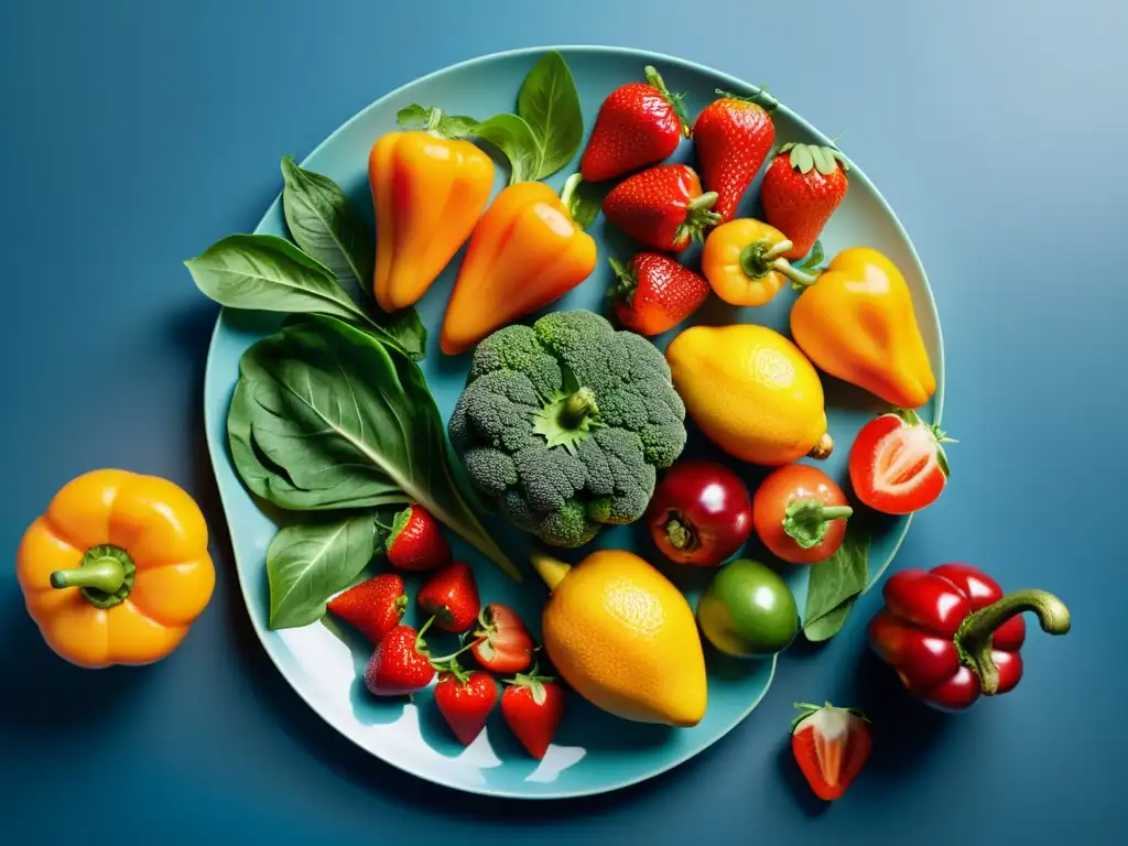 Deliciosa frescura: Frutas y verduras vibrantes en closeup Una exquisita selección de frutas y verduras frescas, vibrantes y coloridas, evocando vitalidad y nutrición