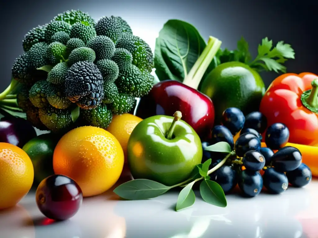 Frescura y vitalidad: Frutas y verduras vibrantes en la cocina moderna Una exquisita selección de frutas y verduras en una cocina moderna