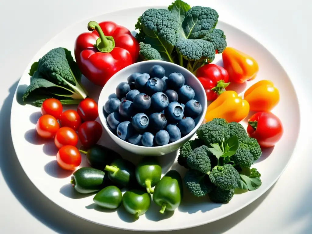 Exuberante variedad de frutas y verduras antioxidantes en closeup Un festín visual de frutas y verduras antioxidantes, resaltando la importancia antioxidantes dieta triatleta con su frescura y vitalidad
