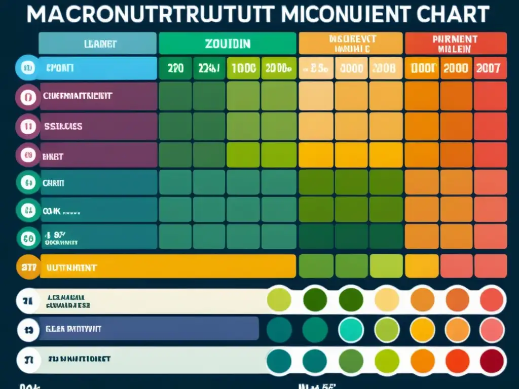 Gráfico de nutrientes 8k: Detalles vibrantes y precisos Gráfico detallado de nutrientes en alta resolución 8k, con colores vibrantes y organización clara