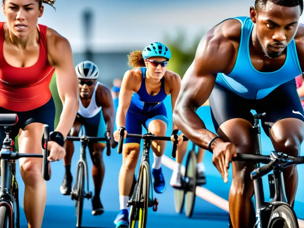 Atletas comprometidos en diversas disciplinas deportivas Un grupo diverso de atletas se enfoca y muestra determinación en varias actividades deportivas
