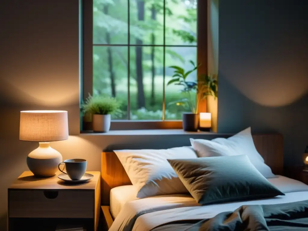 Una habitación serena con cama grande, decorada en tonos neutros y luz suave