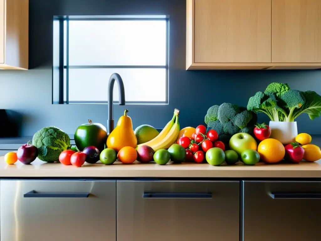 Una imagen de alimentos frescos y coloridos en una cocina moderna, clave para una nutrición deportiva y un rendimiento saludable