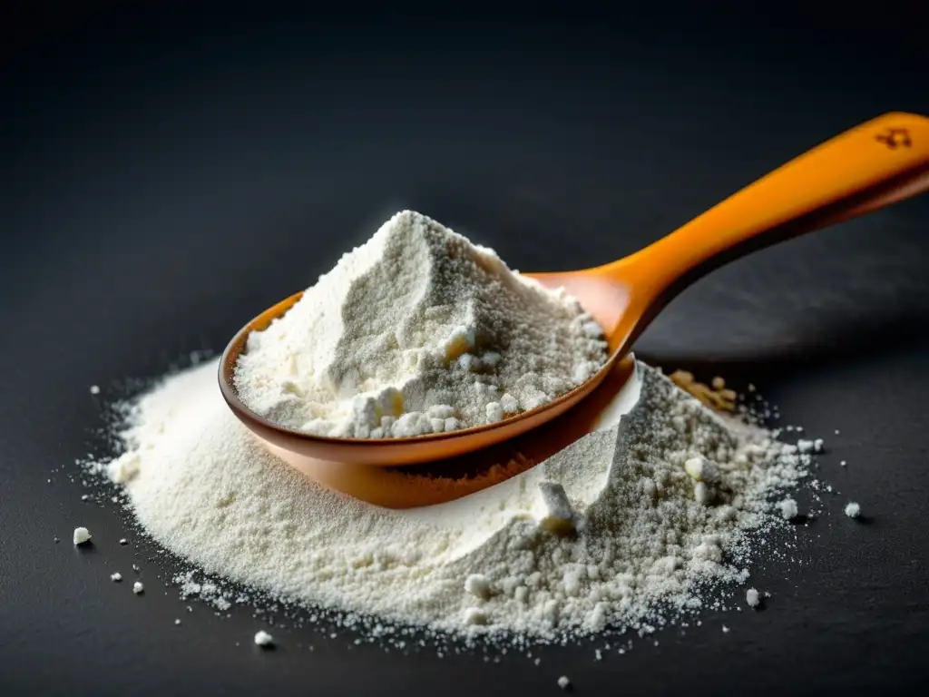 Polvo de creatina monohidratada: precisión y pureza Una imagen detallada de creatina monohidrato en polvo blanco, con gran precisión y pureza