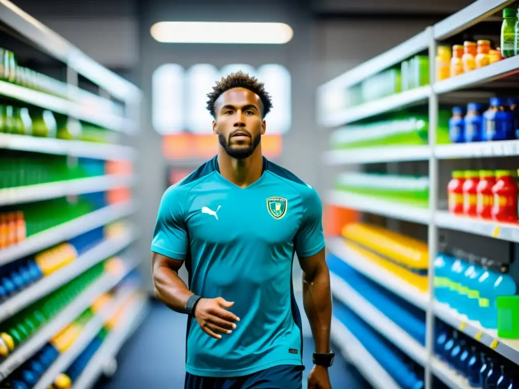 Entrenamiento de fútbol profesional con nutrición óptima Un intenso entrenamiento de fútbol con jugadores profesionales en una moderna instalación de nutrición deportiva