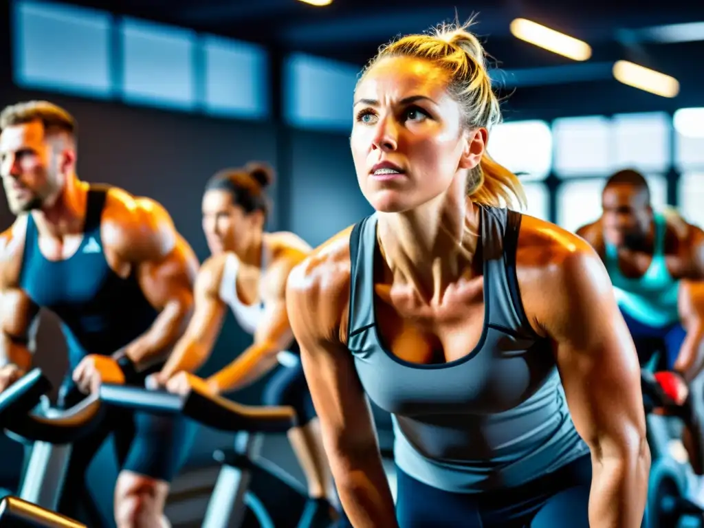 Atletas determinados en entrenamiento intenso Un intenso entrenamiento en el gimnasio, atletas determinados luchan por sus metas con suplementos, nutrición y motivación