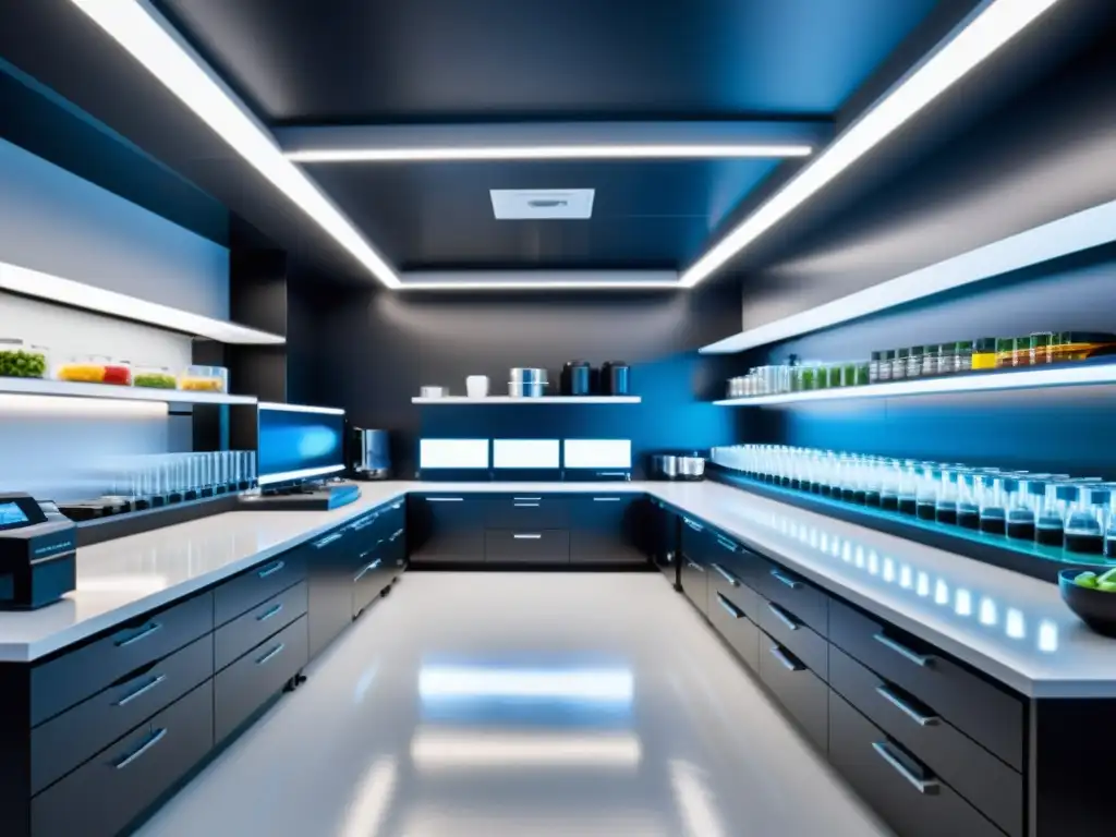 Lab de Nutrición Deportiva de Vanguardia Un laboratorio futurista de nutrición deportiva para atletas con tecnología de vanguardia y científicos colaborando en planes personalizados