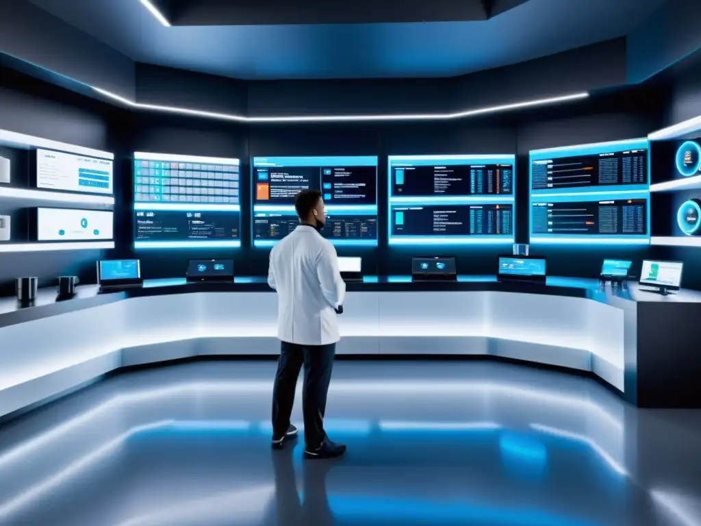 Lab nutrición deportiva futurista: nutrigenómica avanzada Un laboratorio futurista de nutrición deportiva avanzada y nutrigenómica, con científicos y tecnología de vanguardia