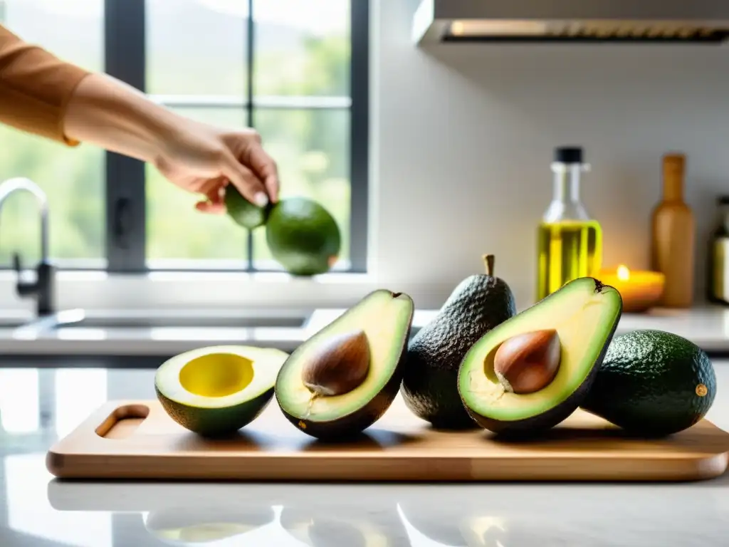 Nutricionista experto analizando grasas saludables Nutricionista experto analizando grasas saludables en cocina moderna