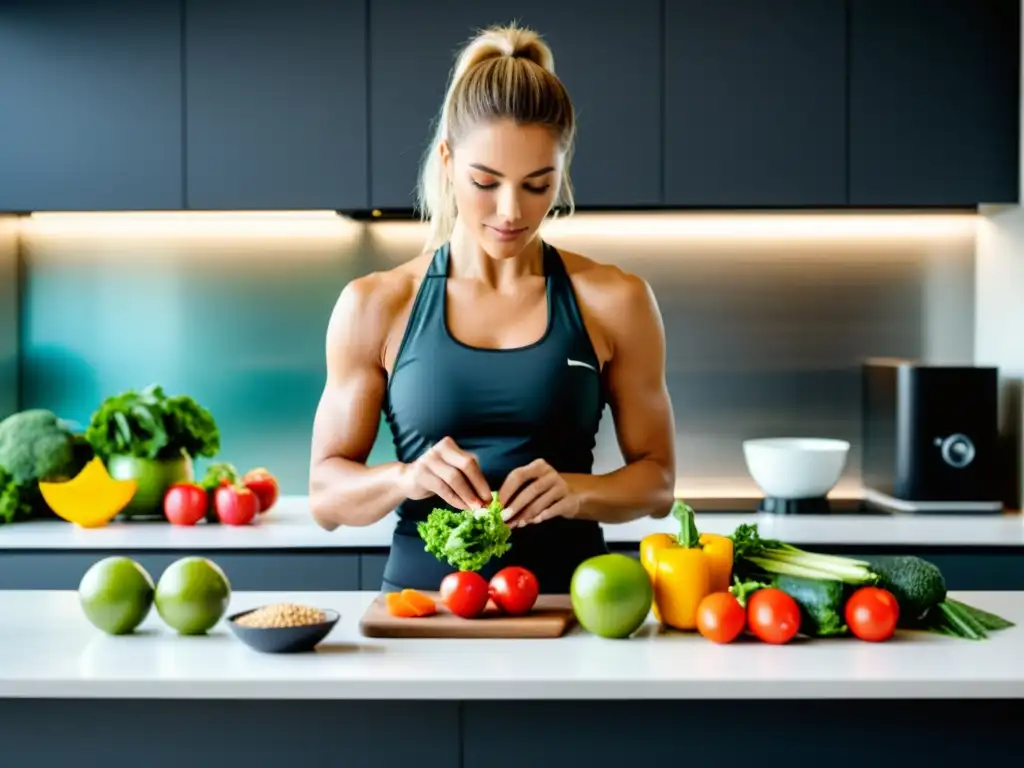 Nutricionista experto prepara comida post-entrenamiento Un nutricionista profesional prepara meticulosamente una comida post-entrenamiento, destacando la ventana anabólica en nutrición deportiva