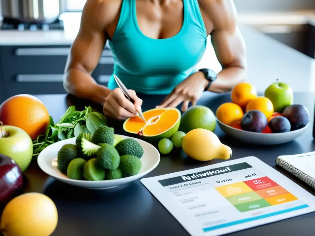 Planificación experta de comida posentrenamiento Nutricionista profesional planificando la importancia del timing nutricional en la recuperación muscular con precisión y detalle