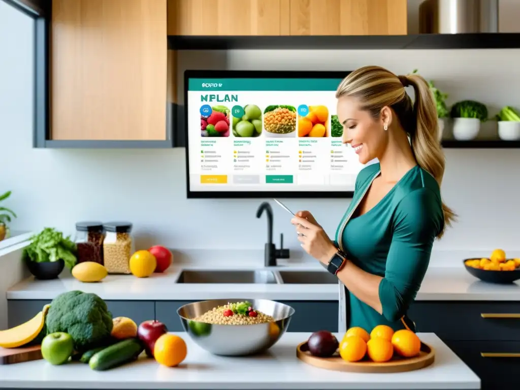 Un nutricionista profesional prepara un plan de comidas equilibrado para atletas, destacando alimentos ricos en nutrientes