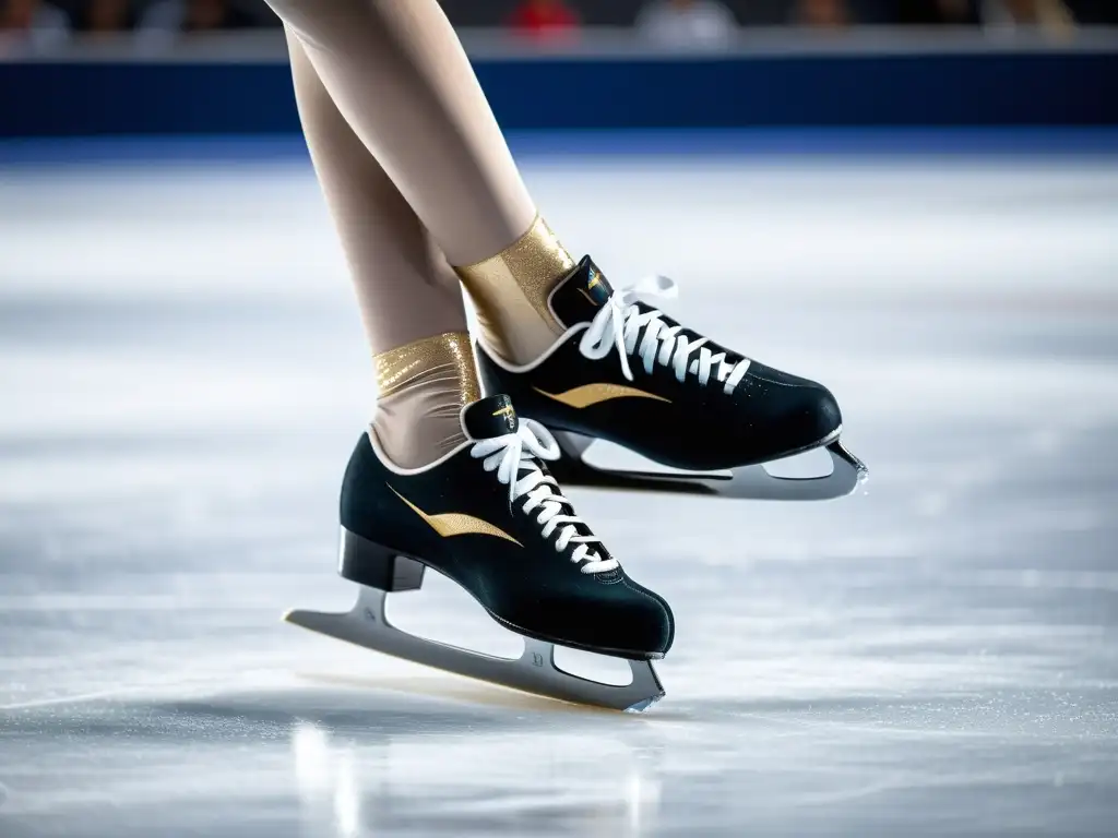 Espiral de hielo: Elegancia y fuerza en el patinaje artístico Un patinador profesional desliza con gracia y fuerza sobre el hielo, mostrando la demanda física del deporte