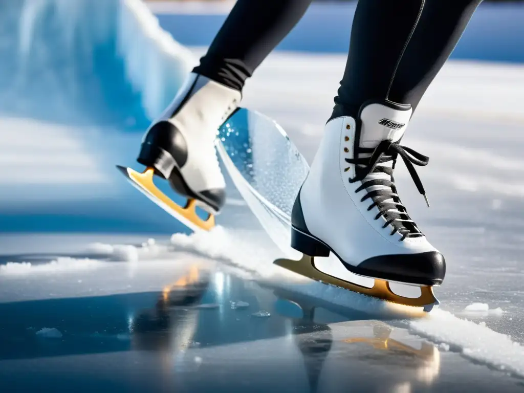 Deslumbrante corte del patinador sobre el hielo Un patinador profesional corta el hielo con precisión, mostrando la fuerza y gracia del patinaje sobre hielo