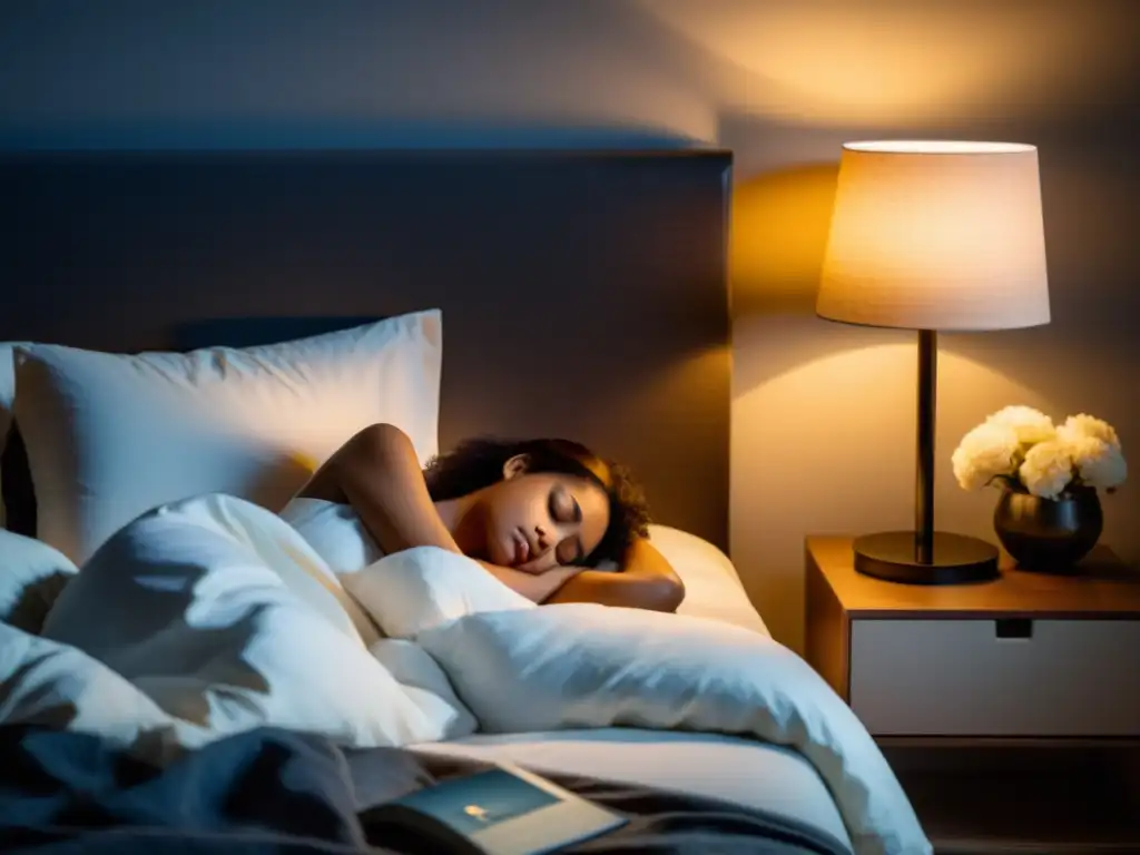 Sueño reparador en ambiente sereno Persona durmiendo plácidamente en una habitación minimalista, con beneficios del ayuno intermitente para el sueño del deportista