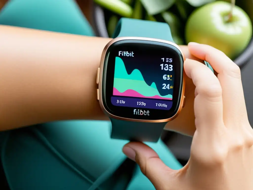 Personaliza tu plan de entrenamiento y nutrición con Fitbit Coach Persona personalizando su plan de entrenamiento y nutrición deportiva en la app Fitbit Coach, con interfaz moderna y motivadora