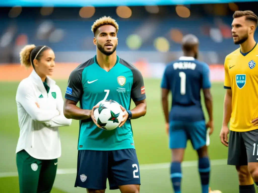 Nutrición personalizada para deportistas: Jugador de fútbol con plan nutricional personalizado y equipo de especialistas en nutrición deportiva