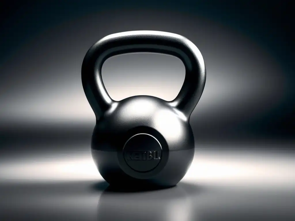 Kettlebell de acabado negro mate: detalle y calidad Un primer plano de una elegante pesa rusa negra mate, resaltando su textura y brillo sutil