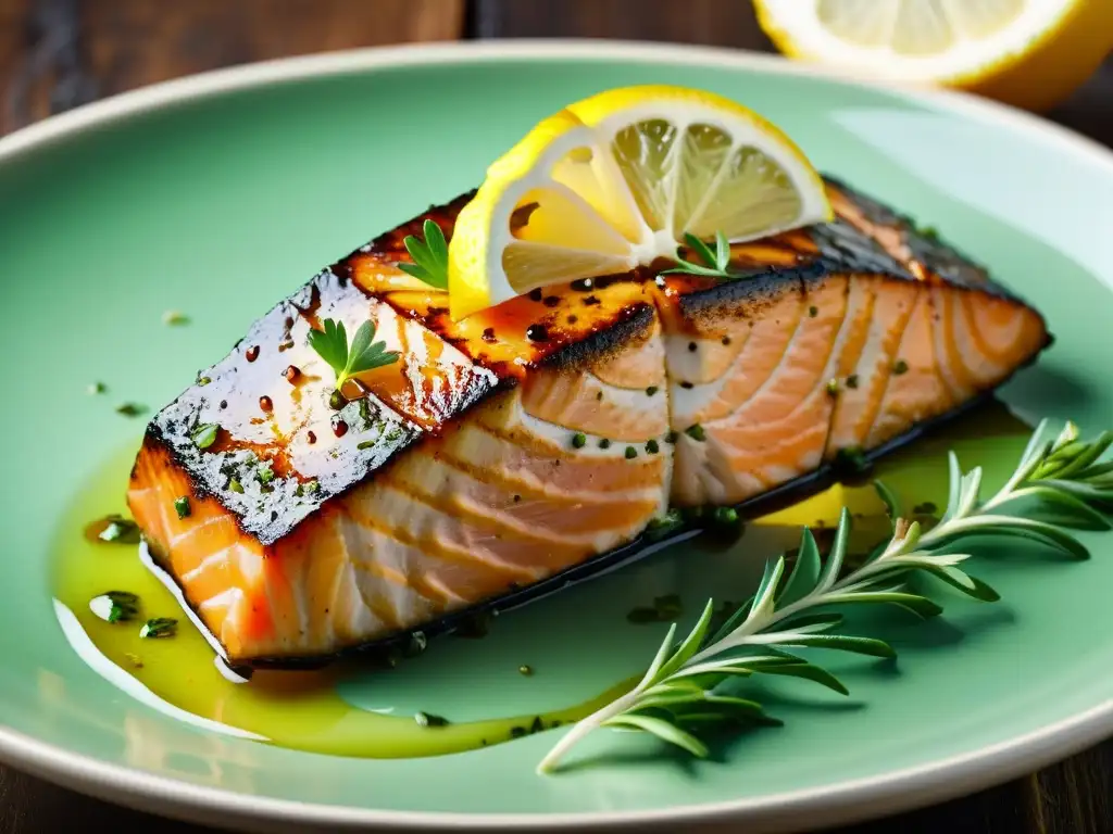 Suculento filete de salmón a la parrilla, con omega 3 y hierbas frescas