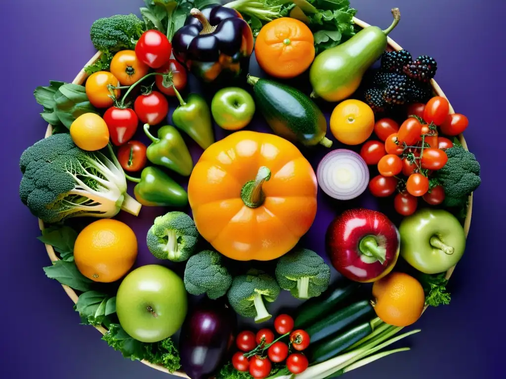 Exquisita exhibición de frutas y verduras frescas - Detalles vibrantes Un tentador y vibrante arreglo de frutas y verduras frescas, perfecto para planes de comidas para karate