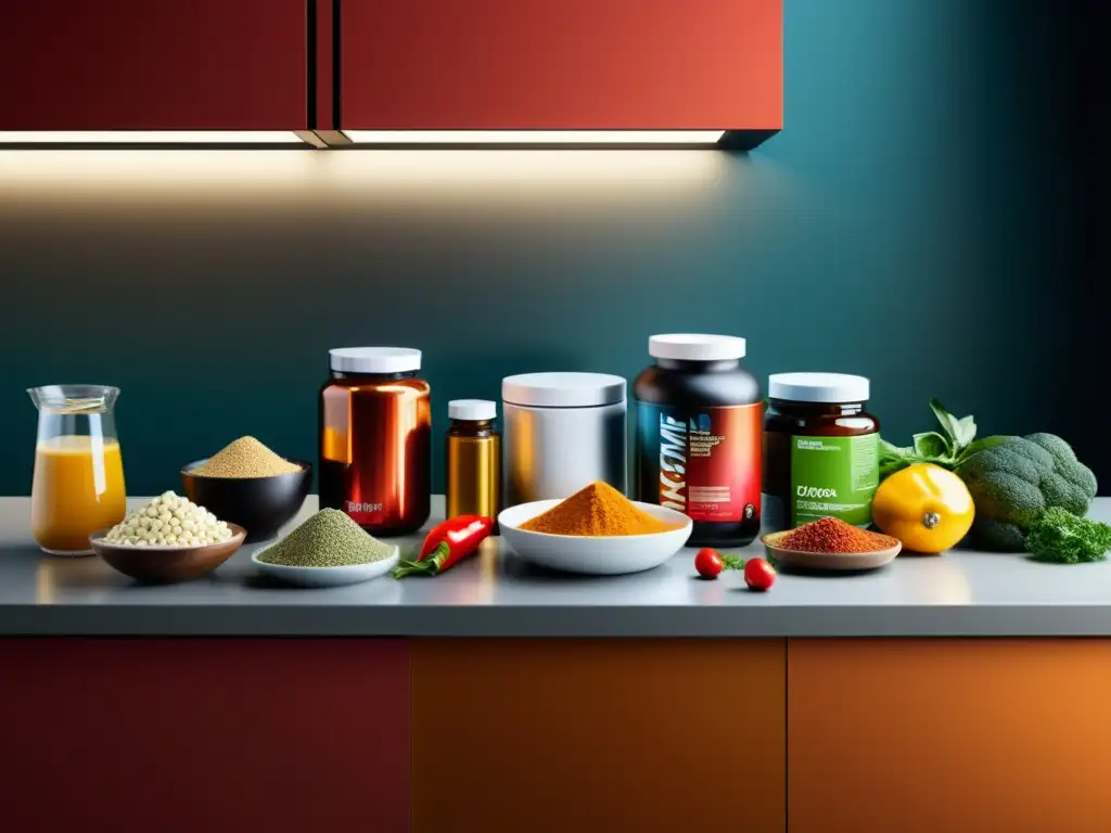 Delicias tentadoras: café, picante y comidas indulgentes Una tentadora variedad de alimentos y suplementos en una moderna cocina, emitiendo una cálida invitación