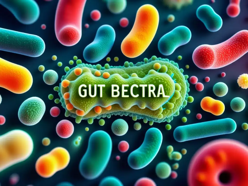 Microbiota diversa y redes neuronales: la conexión entre salud intestinal y rendimiento atlético Una ilustración ultradetallada muestra una comunidad diversa de bacterias intestinales, enmarcadas por complejas redes neurales