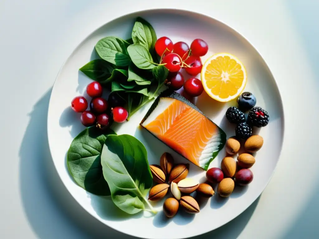 Variedad de alimentos antiinflamatorios para recuperación muscular en una composición vibrante y apetitosa