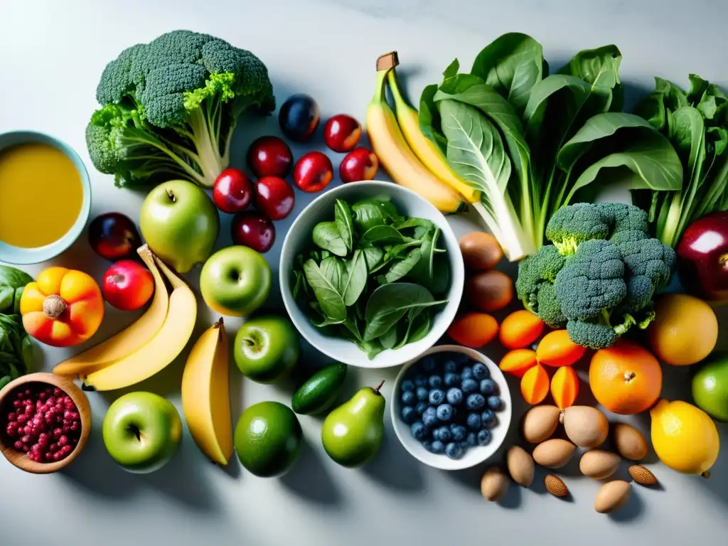Nutrición vital: alimentos frescos y coloridos en cocina moderna Variedad de alimentos nutritivos en una cocina moderna, ideal para recuperación muscular en deportes de resistencia